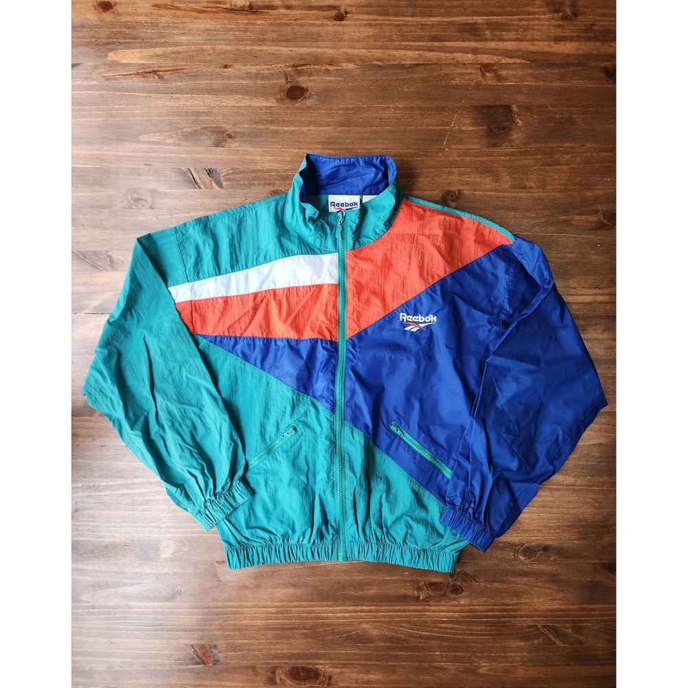 Reebok Vintage 90s Windbreaker Track Jacket Geometric Color block Size L Multi